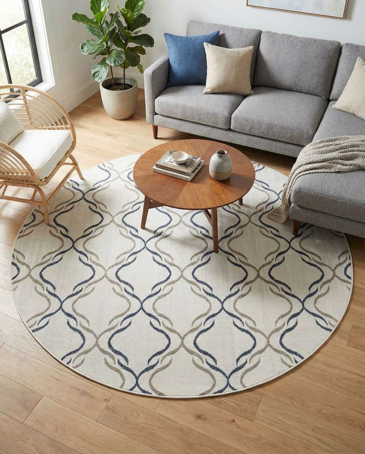 7' x 7' Easy-Clean Trellis Indoor / Outdoor Round Rug