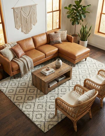 Ivory Lattice Shag Rug
