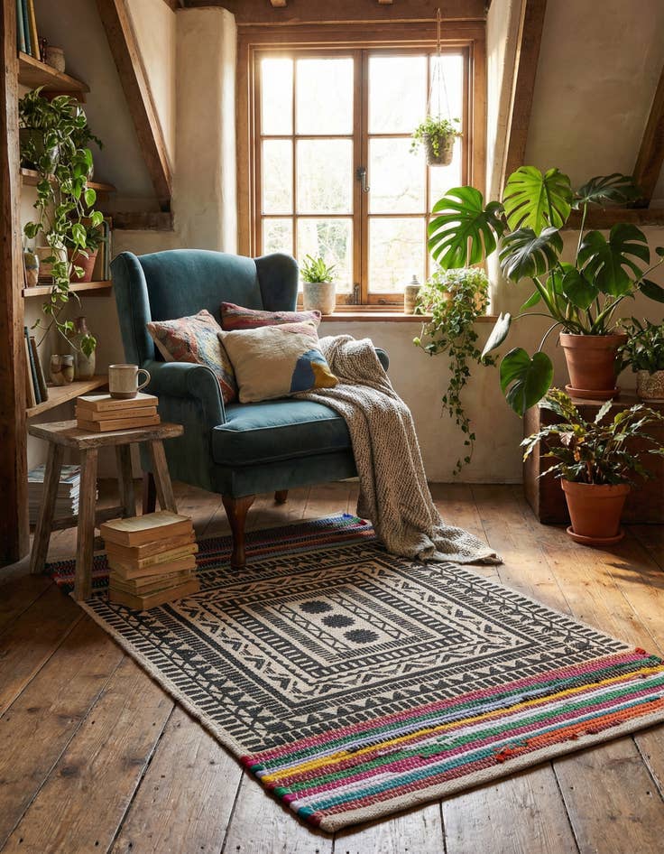 Detail image of 2' x 3' 1  Hand Braided Chindi Cotton Rug