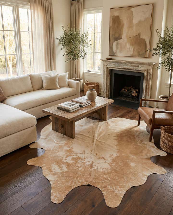 6' 6 x 7' 6 Cowhide Leather Rug