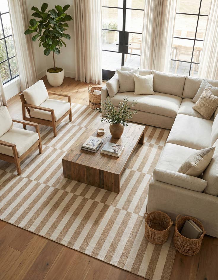 Detail image of 13' x 13'  Washable Striped Indoor / Outdoor Square Rug