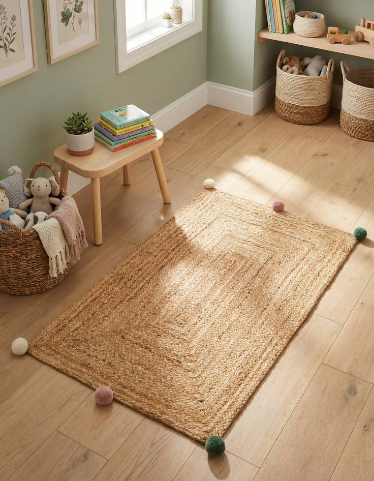 Detail image of 2' x 3' 1  Hand Braided Kids Braided Jute Rug