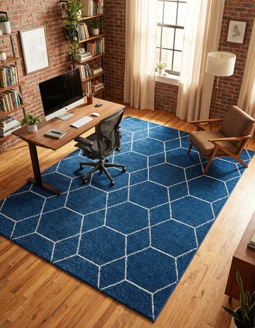 Navy Blue Lattice Frieze Rug