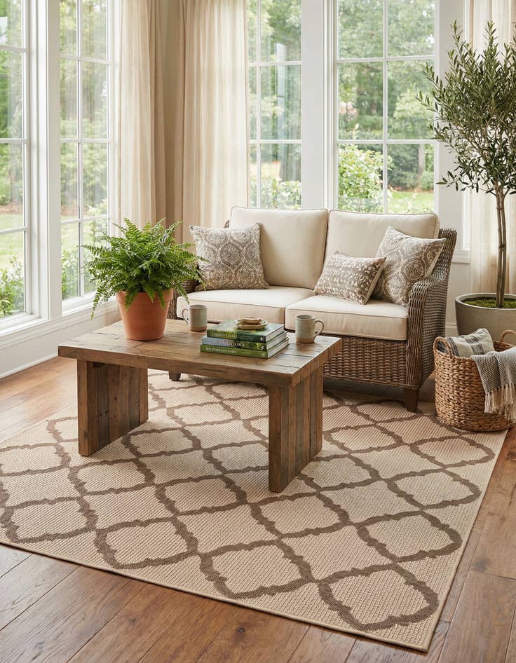 Detail image of 6' x 6' Washable Lattice Indoor / Outdoor Square Rug