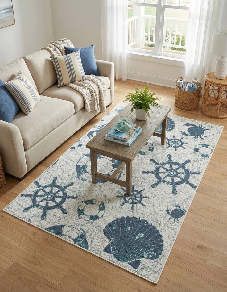 Detail image of 5' 3 x 8' Washable Coastal Indoor / Outdoor Rug