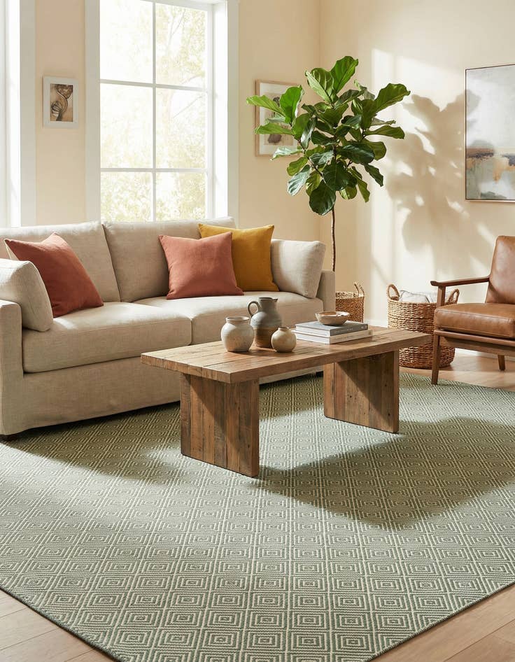 Detail image of 7' 10 x 7' 10  Hand Woven Geo Trellis Flatweave Square Rug