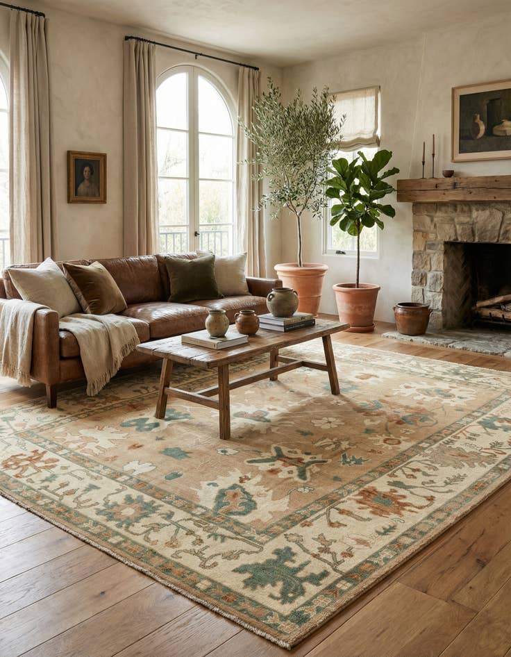 Detail image of 8' 7 x 9' 8 Hand Knotted Oushak Wool Rug