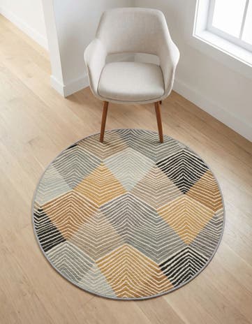 Gray Easy-Clean Modern Indoor / Outdoor Round Rug