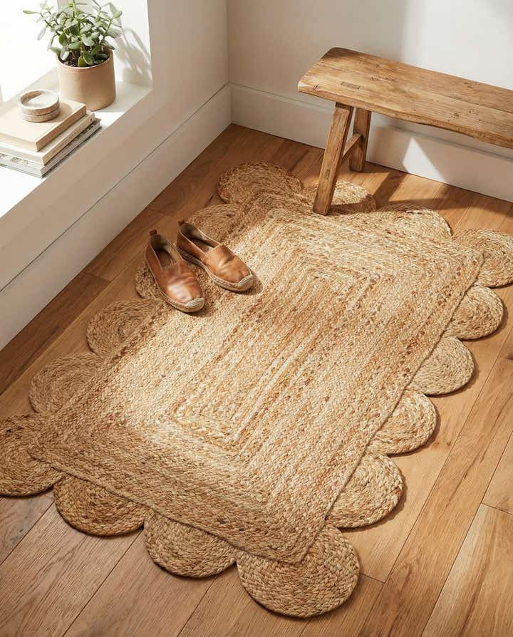 2' x 3' 1 Hand Woven Scallop Braided Jute Rug