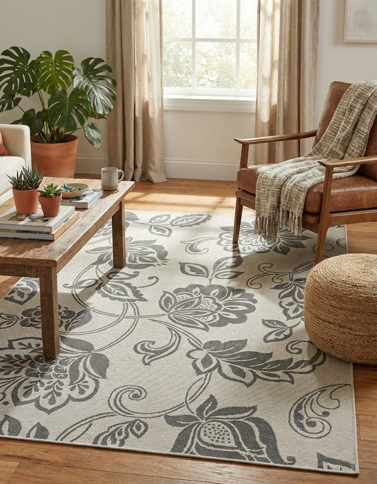 Detail image of 5' 3 x 8' Washable Botanical Indoor / Outdoor Rug