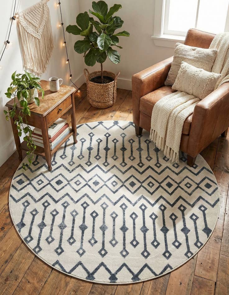 Detail image of 5' 3 x 5' 3 Bohemian Trellis Round Rug