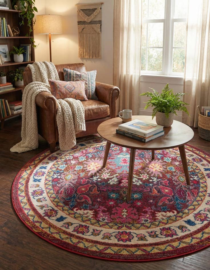 Detail image of 6' x 6' Washable Fleur Round Rug