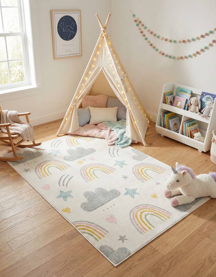 Detail image of 4' x 6' Clouds and Rainbows Whimsy Kids Rug