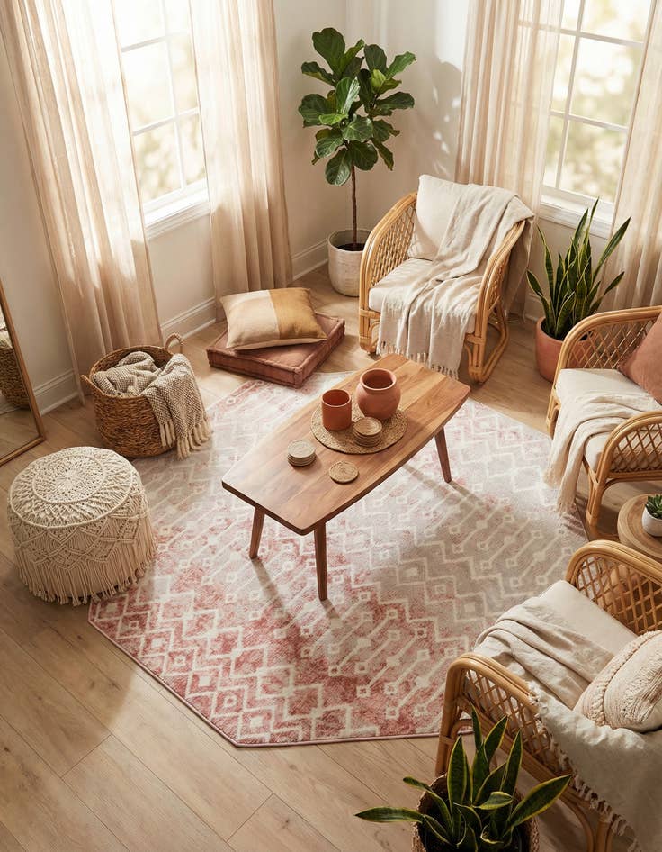 Detail image of  7' x 7' Bohemian Trellis Octagon Rug