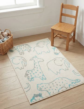 Ivory Animals Whimsy Kids Rug