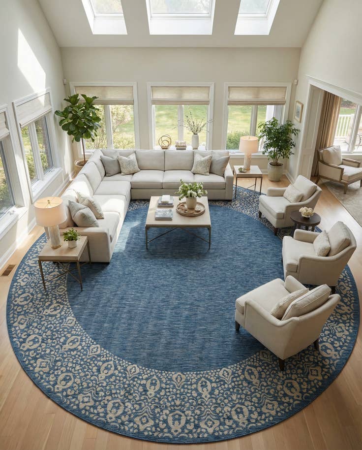 Detail image of 13' x 13' Easy-Clean Border Indoor / Outdoor Round Rug