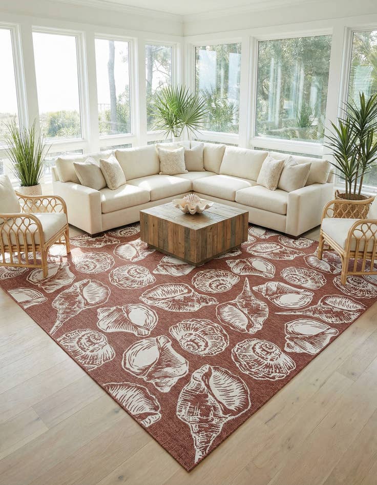 Detail image of  13' x 13'  Washable Coastal Indoor / Outdoor Square Rug