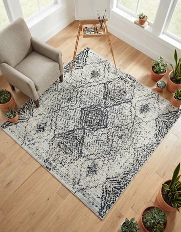 Black and White Kamala Washable Square Rug