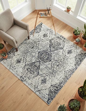 Black and White Kamala Washable Square Rug