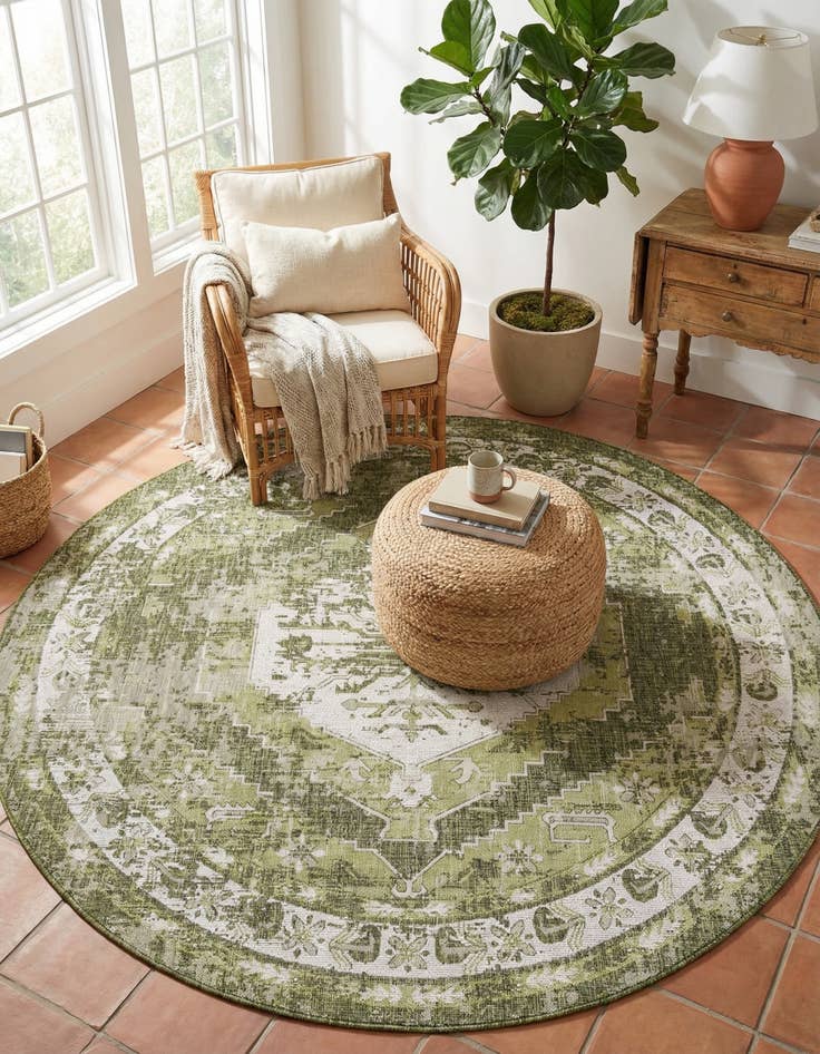 Detail image of 10' x 10' Easy-Clean Traditional Indoor / Outdoor Round Rug
