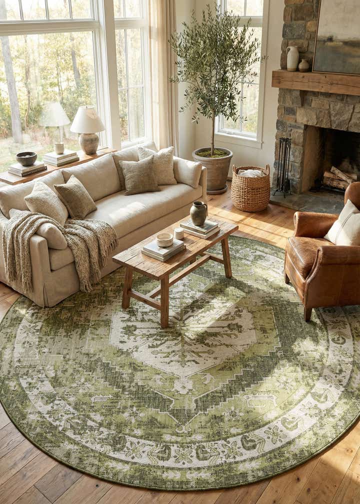 13' x 13' Easy-Clean Traditional Indoor / Outdoor Round Rug
