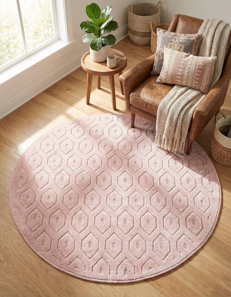 Detail image of 4' x 4'  Washable Trellis Textured Indoor / Outdoor Round Rug