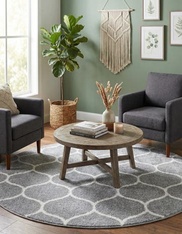Light Gray Lattice Frieze Round Rug