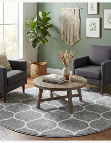 Light Gray Trellis Frieze Round Rug