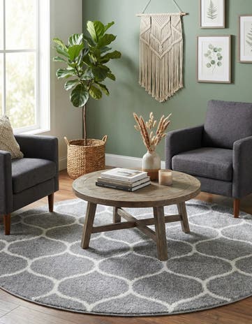 Light Gray Lattice Frieze Round Rug
