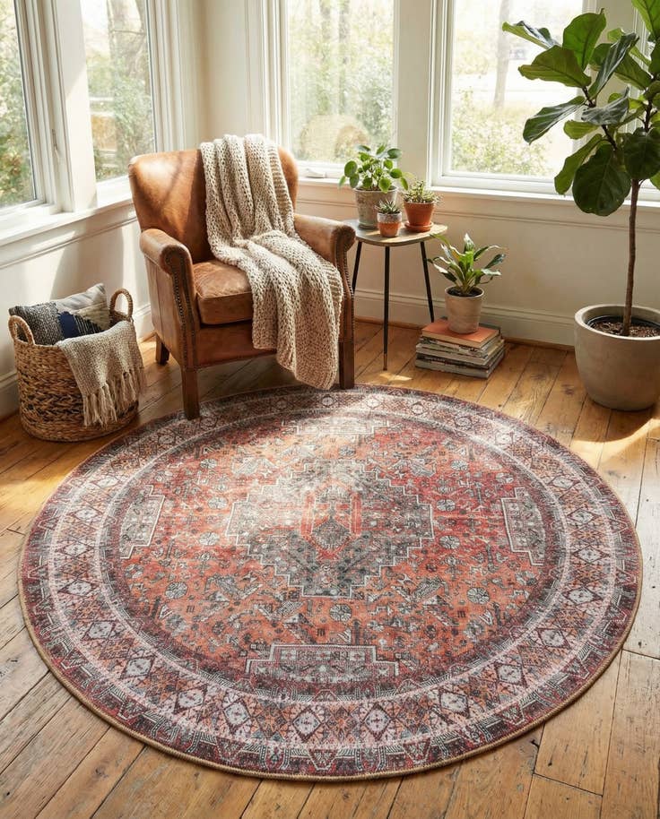 Detail image of 5' 1 x 5' 1 Washable Timeless Round Rug