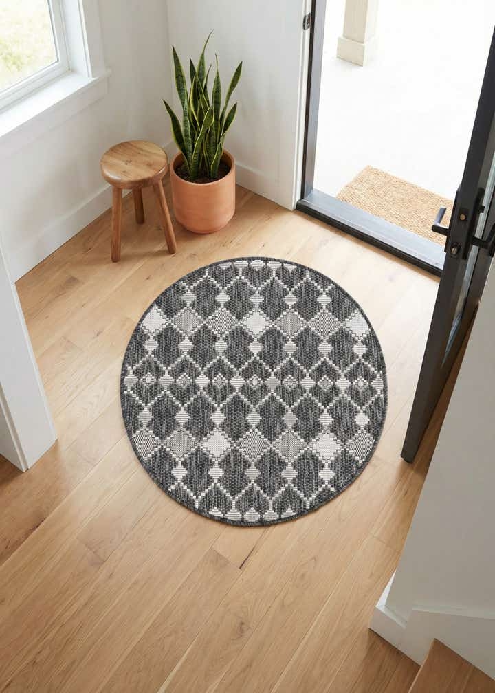 3' x 3' Easy-Clean Trellis Indoor / Outdoor Round Rug
