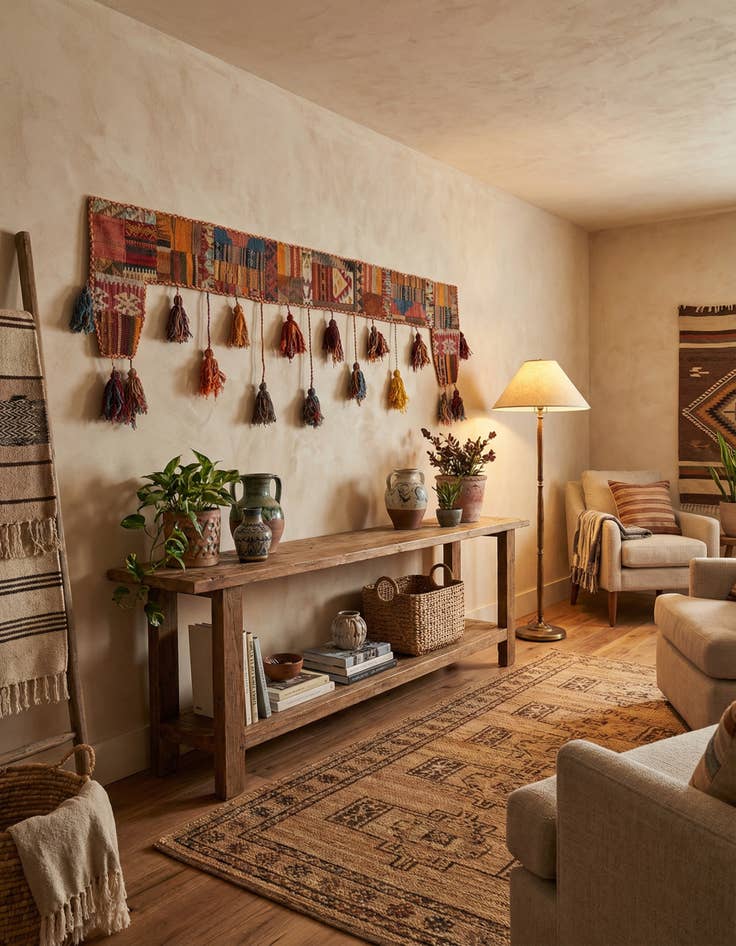 Detail image of 1' 9 x 6' 10 Hand Woven Wall Art Wool Runner Rug