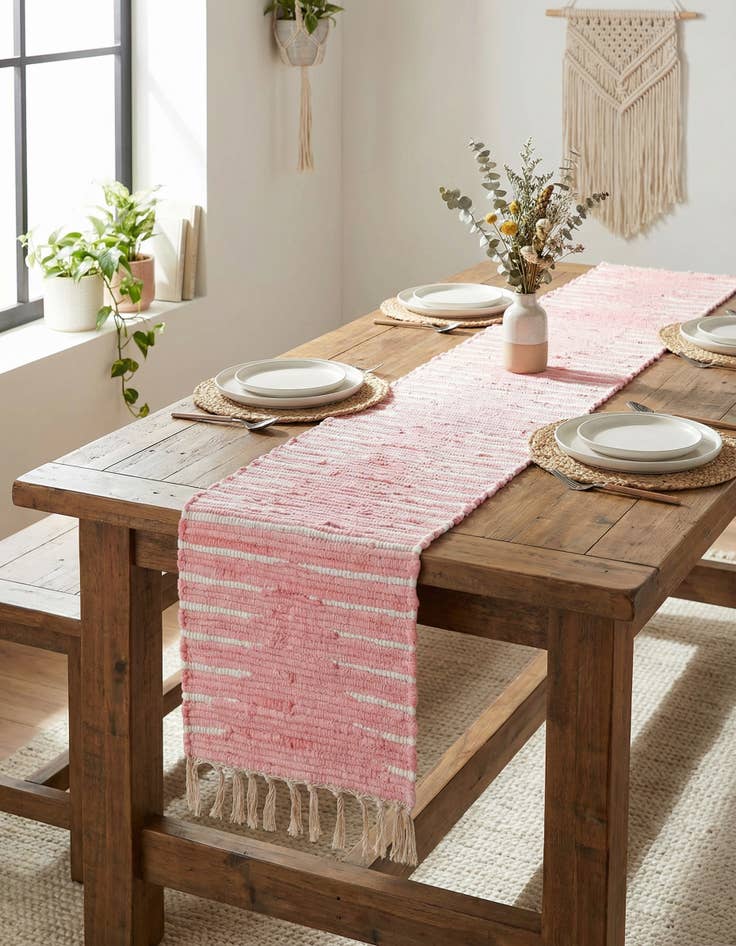 Detail image of 1' 2 x 6' 1  Hand Woven Chindi Cotton Table Runner Rug