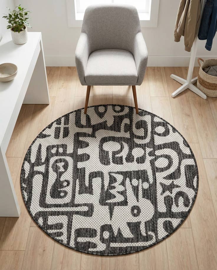 Detail image of 3' x 3' Easy-Clean Modern Indoor / Outdoor Round Rug