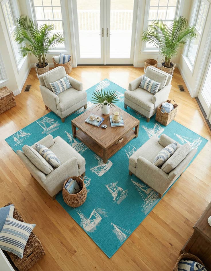 Detail image of 7' 10 x 7' 10  Washable Coastal Indoor / Outdoor Square Rug