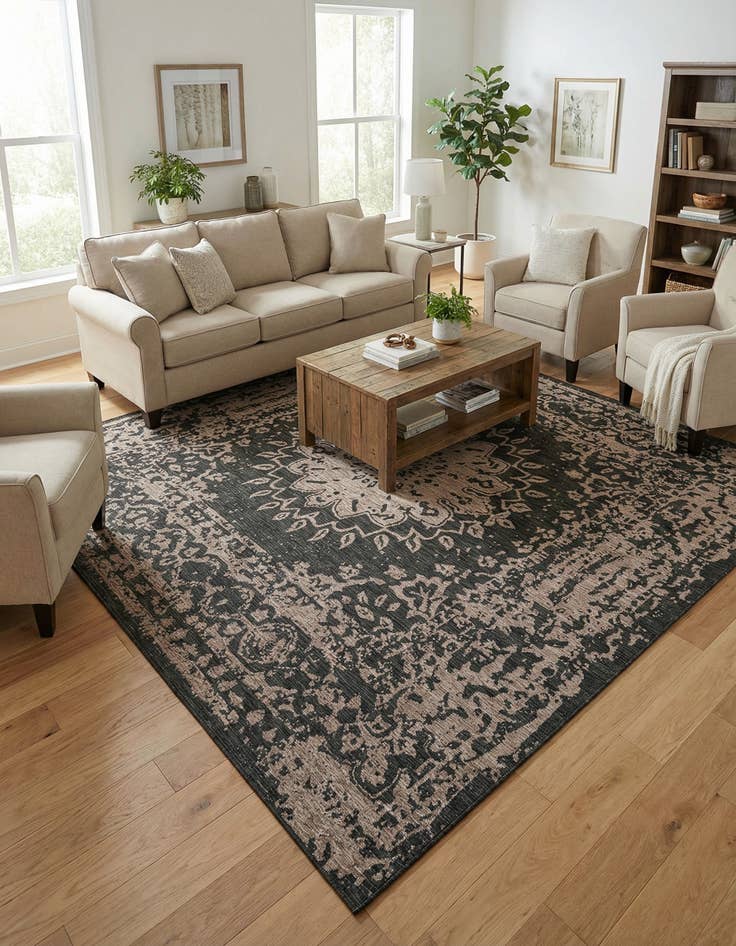 Detail image of 10' x 10'  Washable Traditional Indoor / Outdoor Square Rug