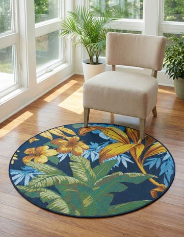 3' x 3' Easy-Clean Botanical Indoor / Outdoor Round Rug
