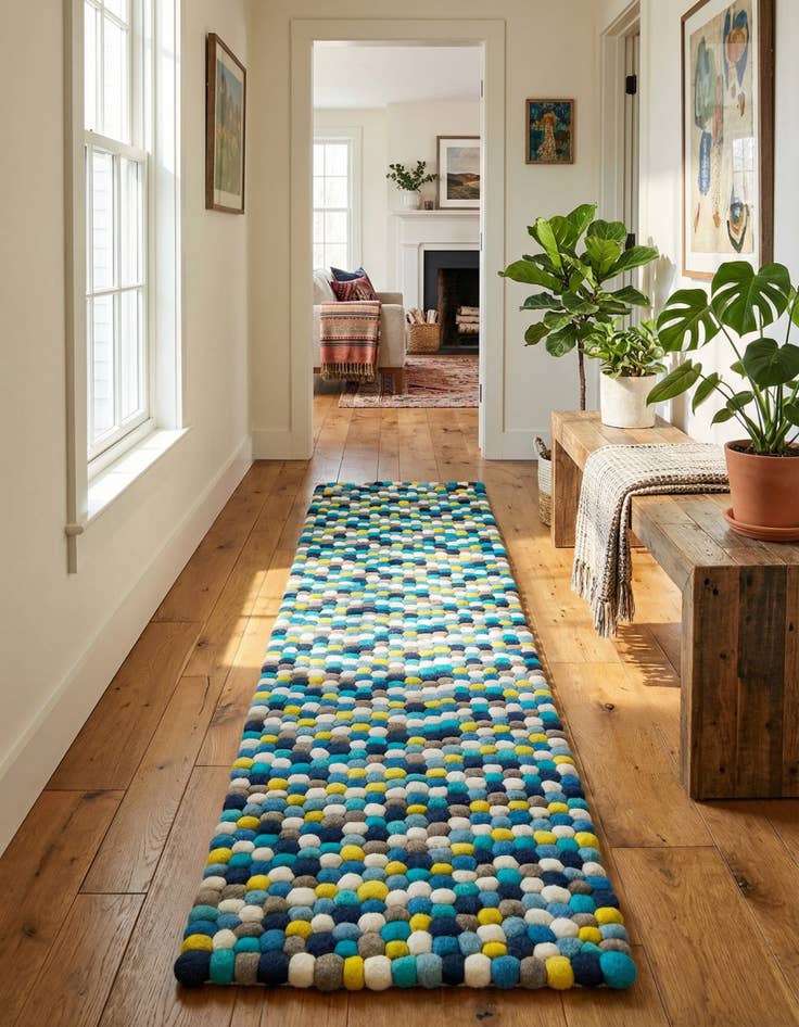 Detail image of  2' x 8' Felt Ball Wool Runner Rug