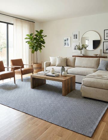 Navy Blue Hand Woven Geo Trellis Flatweave Rug
