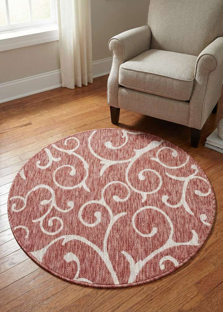 4' x 4' Easy-Clean Botanical Indoor / Outdoor Round Rug