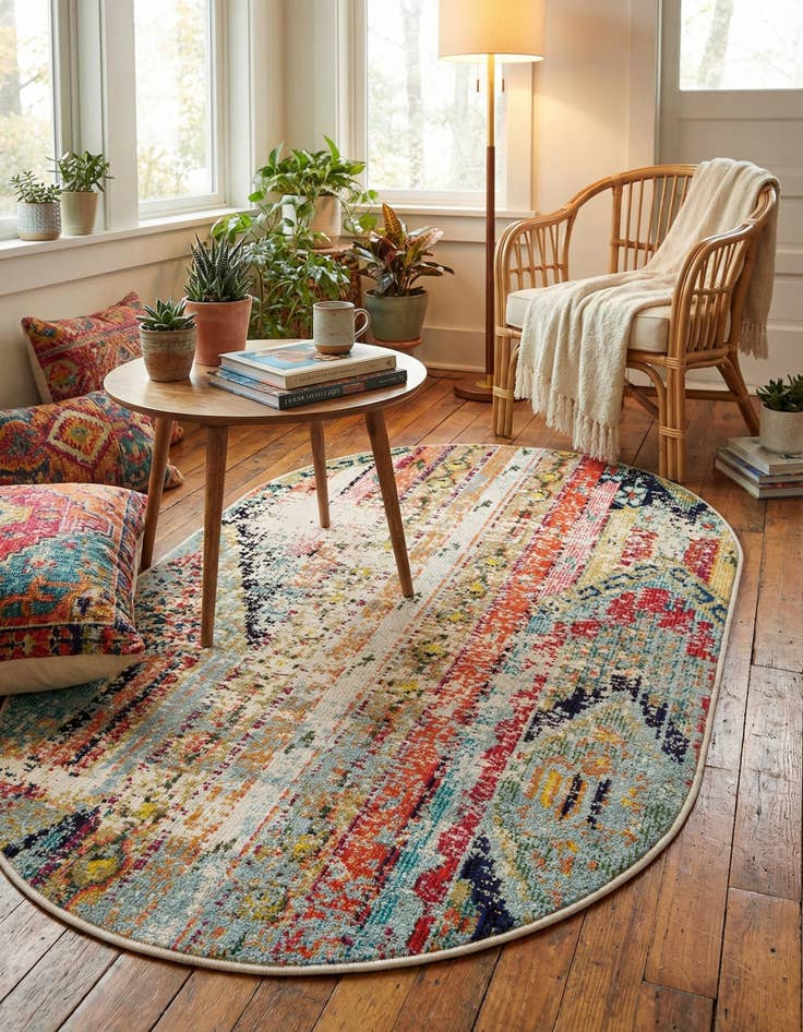 Detail image of 3' 3 x 5' 3  Washable Santa Fe Oval Rug
