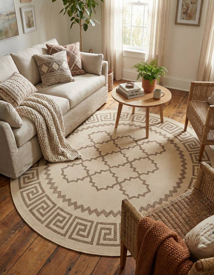 Detail image of 6' x 6' Washable Lattice Indoor / Outdoor Round Rug
