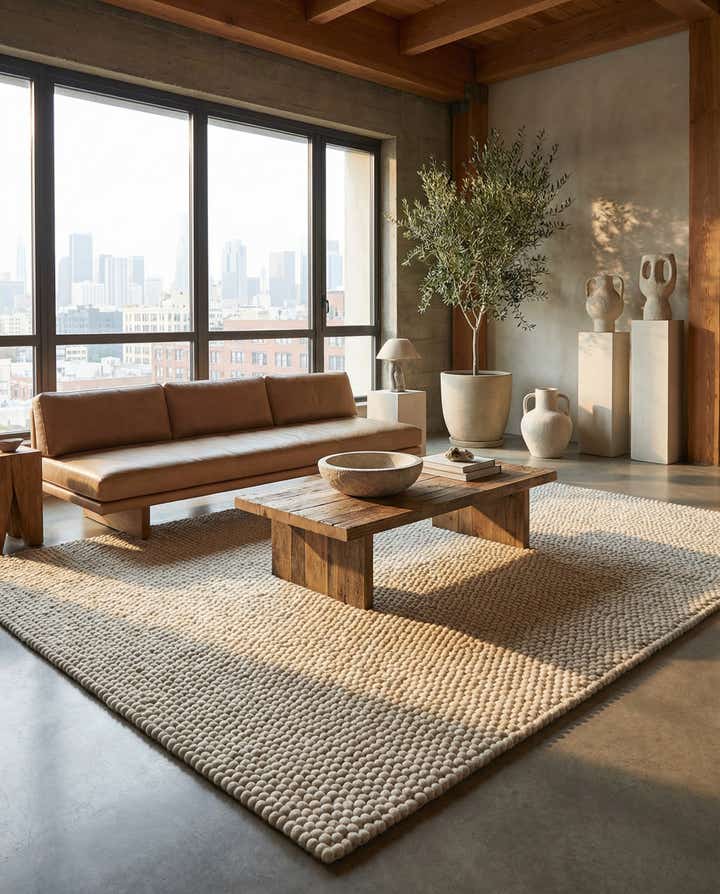 8' x 10' Felt Ball Wool Rug