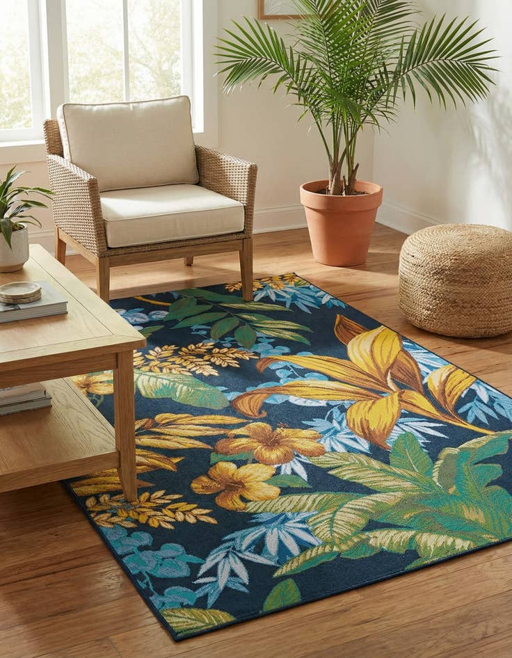 Detail image of 5' 3 x 8' Washable Botanical Indoor / Outdoor Rug