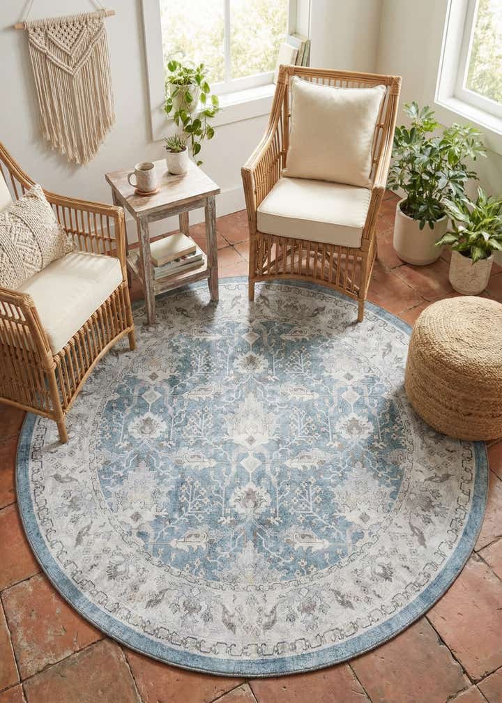 5' 1 x 5' 1 Washable Timeless Round Rug