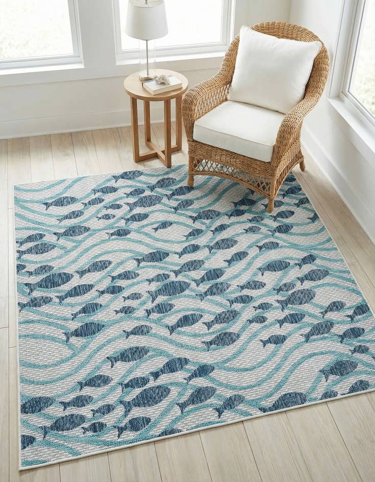 Detail image of 5' 3 x 5' 3 Washable Coastal Indoor / Outdoor Square Rug