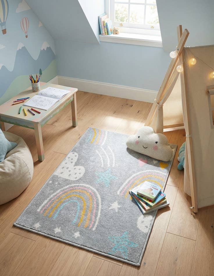 Detail image of 2' 2 x 3' Clouds and Rainbows Whimsy Kids Rug