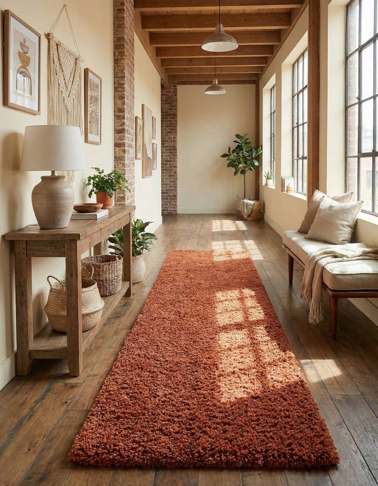 Detail image of 2' 7 x 16' 5 Solid Shag Runner Rug