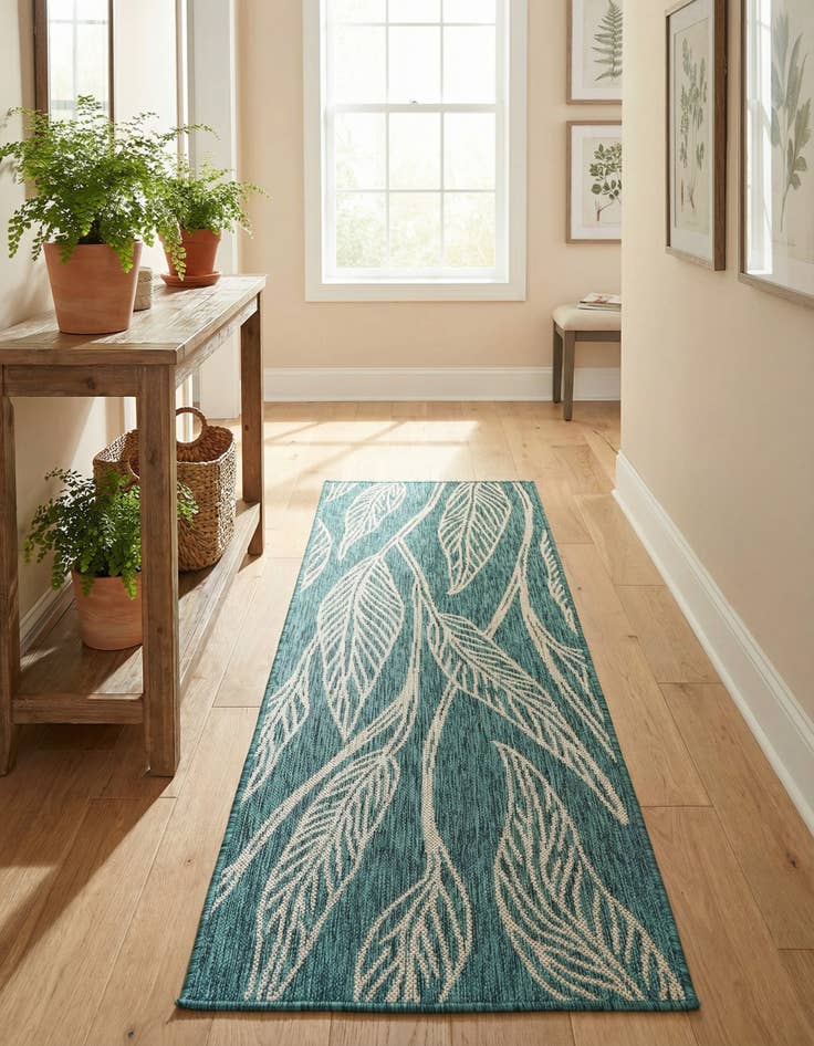 Detail image of 2' x 6' Washable Botanical Indoor / Outdoor Runner Rug