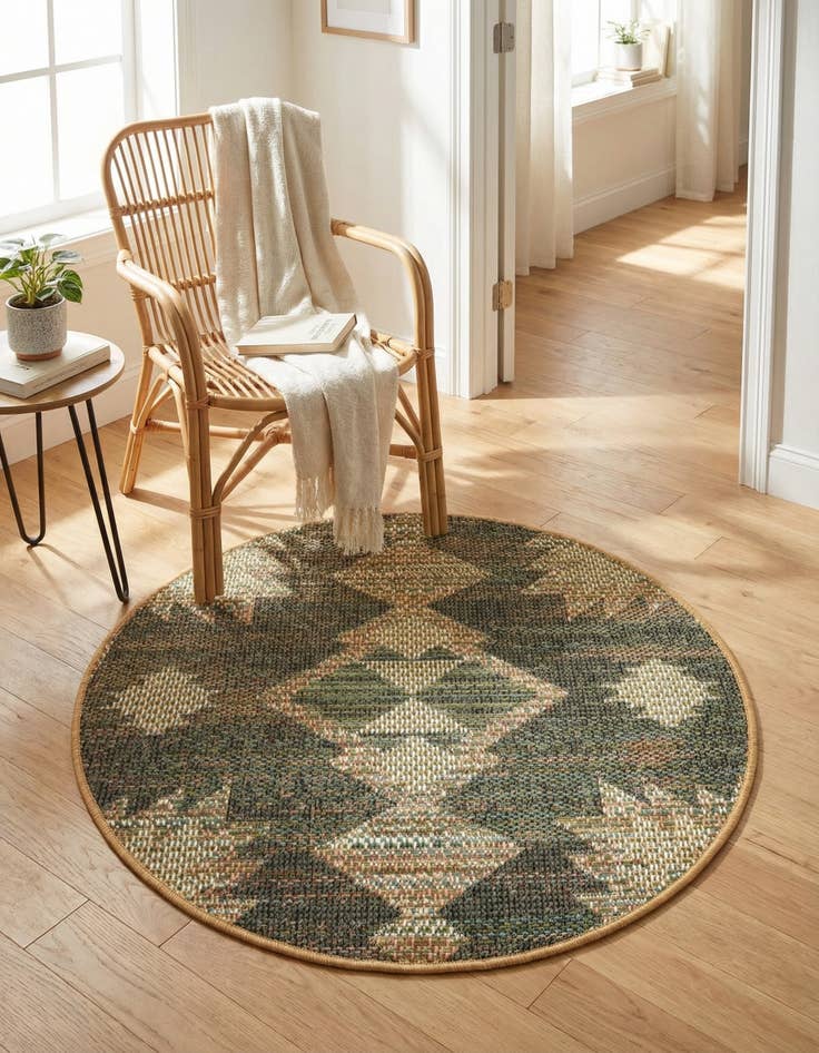 Detail image of 3' 3 x 3' 3  Washable Baja Indoor / Outdoor Round Rug